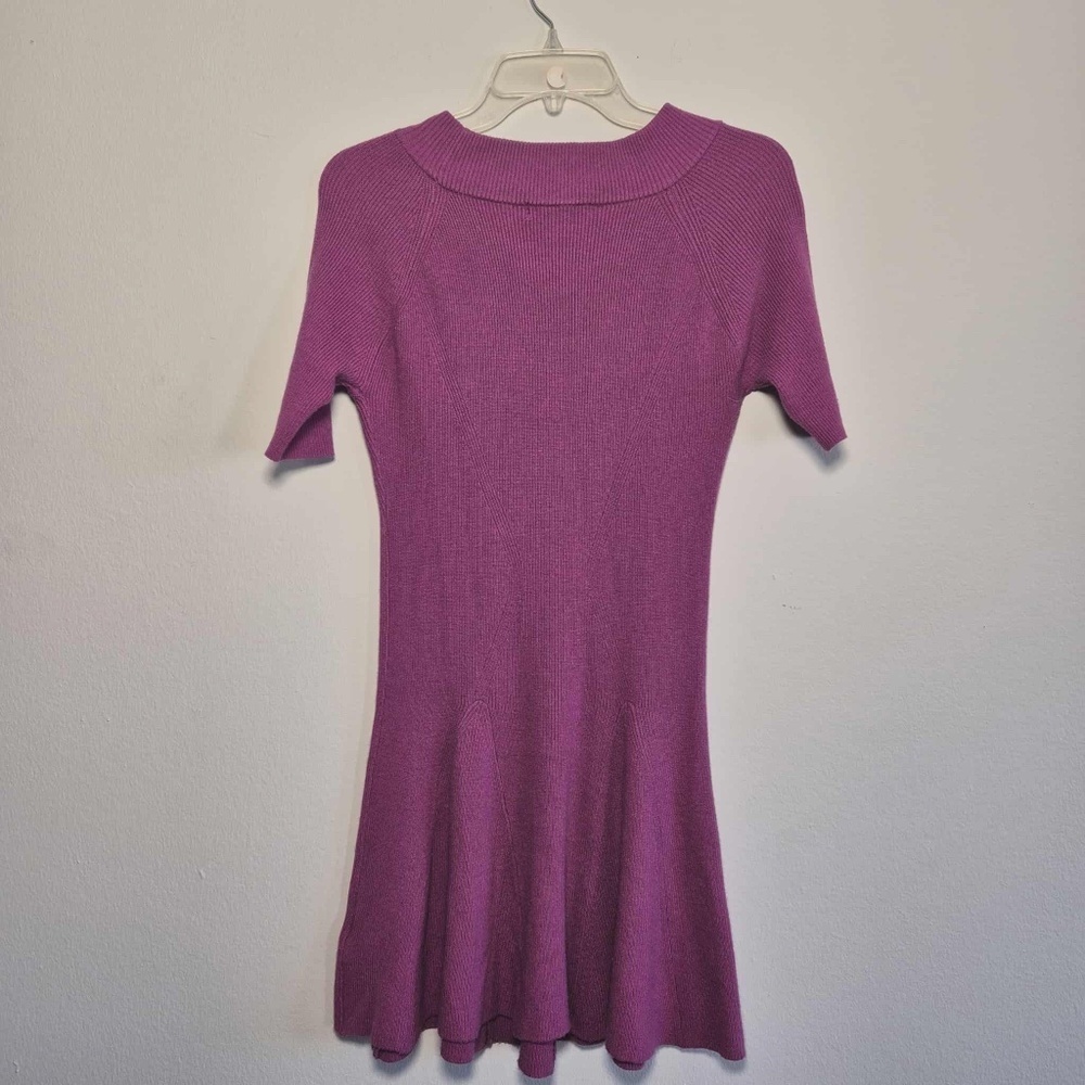 Betsey Johnson NWOT Magenta Pink Ribbed Knit Pointelle Coquette Sweater Dress M - Picture 5 of 10